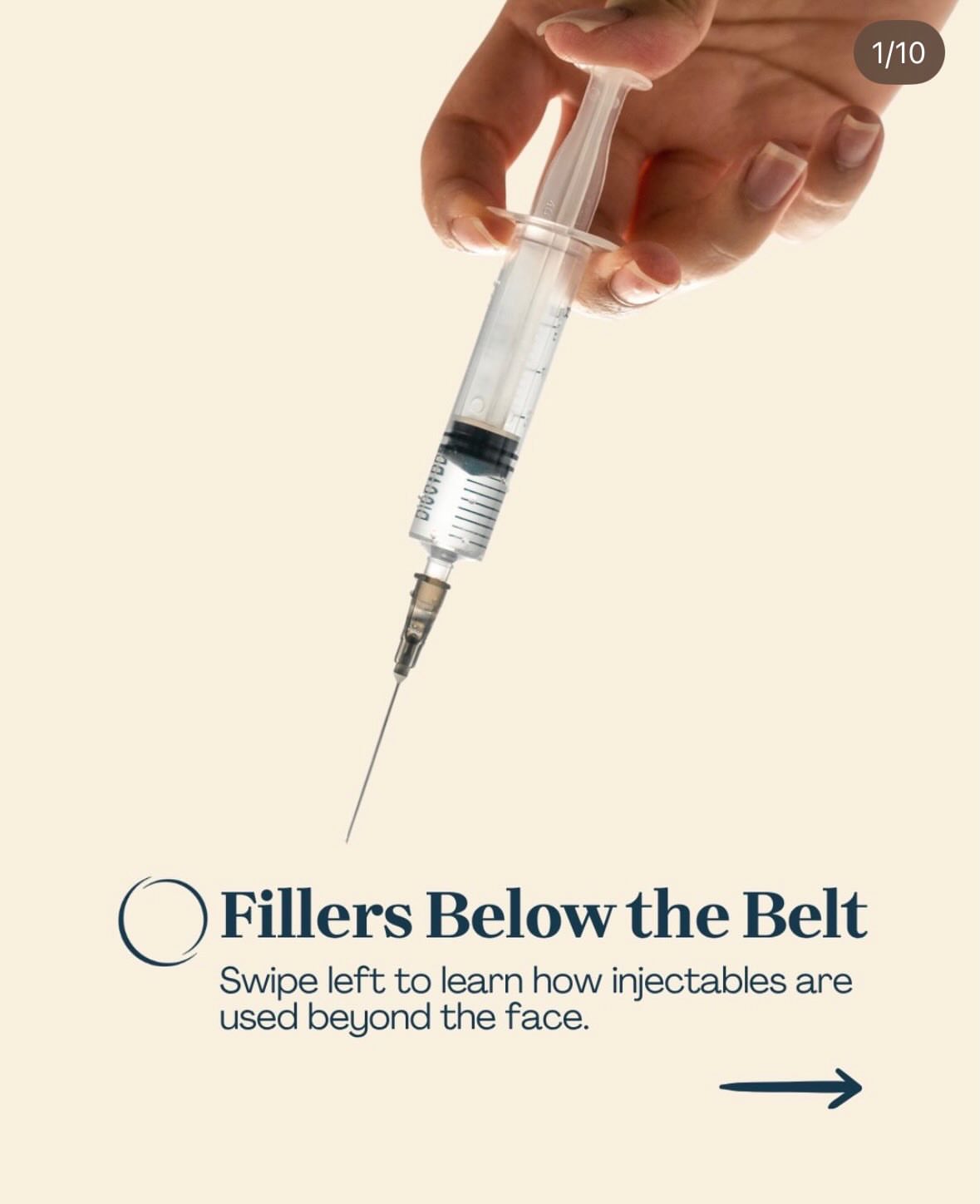 Injectable treatment, syringe on a cream editorial backdrop